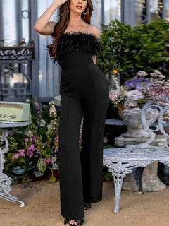 "So Feathered" Women Sequined Feather-Paneled Jumpsuit