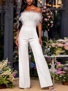 "So Feathered" Women Sequined Feather-Paneled Jumpsuit