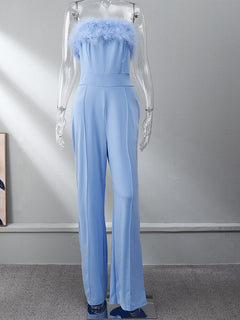 "So Feathered" Women Sequined Feather-Paneled Jumpsuit