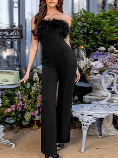 "So Feathered" Women Sequined Feather-Paneled Jumpsuit